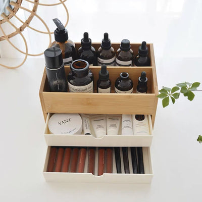 Bamboo tier drawer cosmetic storage rack
