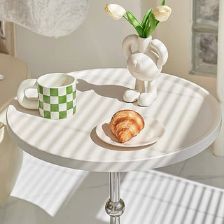Silver Leg Round Side Table White