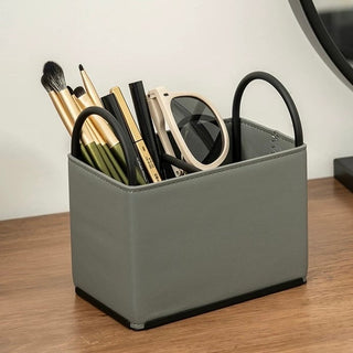 Handled Leather Brush Stand Remote Control Storage Box  Small Item Holder