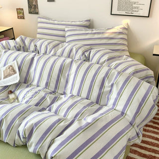 Purple Multi Stripe Cotton Duvet Cover Set 2 Sizes  All Seasons