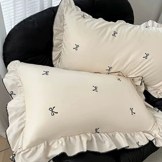 Cooling Ribbon Pattern Frill Ivory Duvet Cover Set Bed Cover Cool Touch