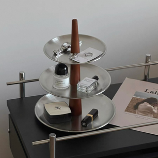 Stainless Steel Wood Three-Tier Accessory Storage Tray Display
