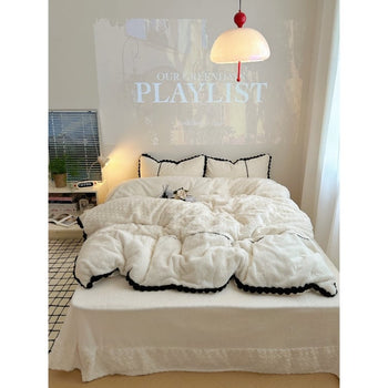 Faux Fur Heart Embossed Winter Duvet Cover Set