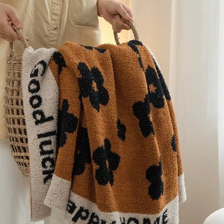 Brown floral blanket 130x170 lap blanket knit