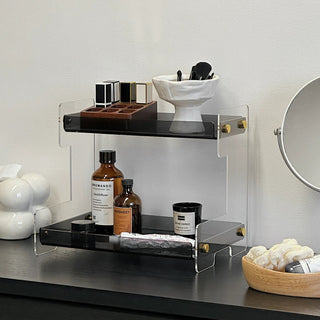 Clear Gray Acrylic Two-Tier Storage Display Rack for Cosmetics and Perfumes