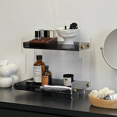 Clear Gray Acrylic Two-Tier Storage Display Rack for Cosmetics and Perfumes