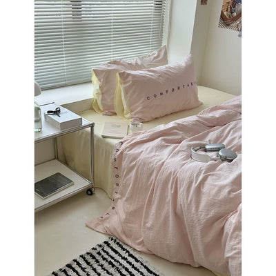 Solid Color Two-Tone Lettering Duvet Cover Set  Bed Cover