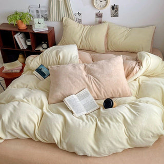 Two-tone Simple Plain Milk Velvet Winter Duvet Cover Set
