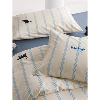 Ivory Cat Stripe Duvet Cover Set  Bed Cover Cat