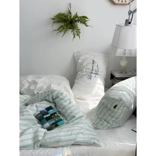 White and Green Stripe Duvet Cover Set