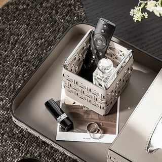 Braided Geometric Pattern Leather Brush Stand  Storage Tray