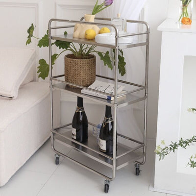 25cm wide Stainless steel slim storage rack wagon with casters