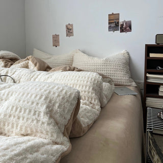 White Beige Thick Milk Fleece Winter Duvet Cover Set