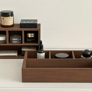 Thin Wood Divider Shallow Storage Box Cosmetics Small Item Tray