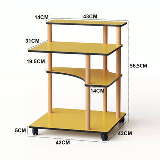 With casters transformable four-tier yellow storage rack side table wagon