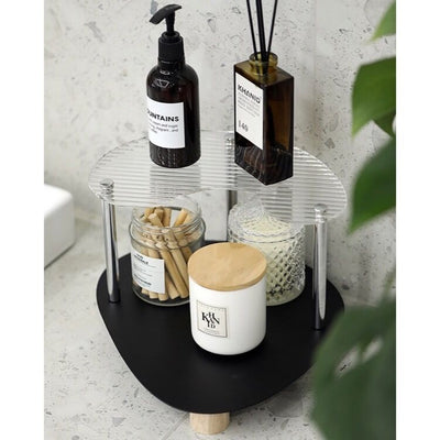 Acrylic Wood Wave Two-Tier Storage Rack  with Tray