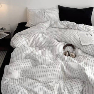 White Black Pinstripe Cotton Duvet Cover Set   All Seasons