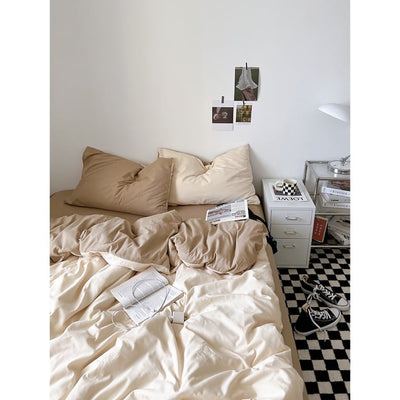 Beige Two-Tone Plain Duvet Cover Set