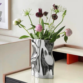 Silver color tall ceramic flower vase