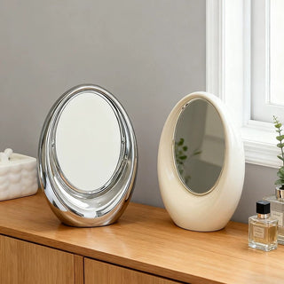Oval plump frame tabletop mirror silver