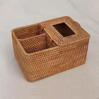 Rattan Multifunctional Tissue Case Storage Small Item Holder Remote Control Stand