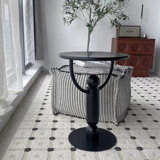 Modern Black Iron Round Compact Side Table