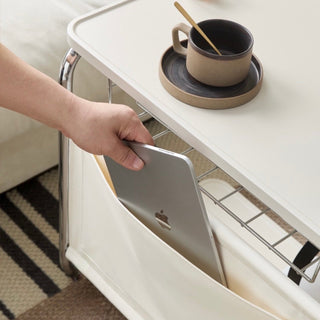Caster-equipped U-shaped pocket storage two-tier side table  bedside table