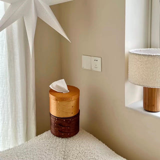 Shaker Box Natural Round Tissue Case  Wood