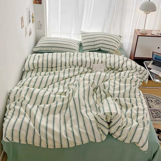 Green Double Stripe Duvet Cover Set