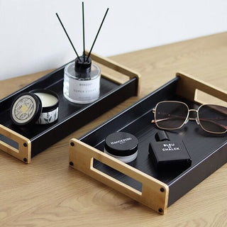 Bamboo Handle Storage Tray Set of 2
