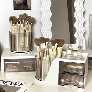 360 Degree Rotating Brush Stand with Cosmetic Storage Rack