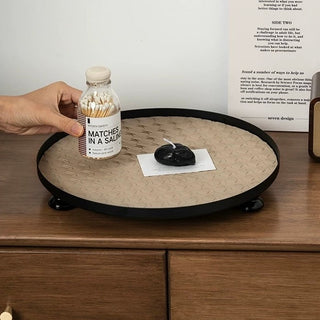 Iron Braided Leather Big Round Tray