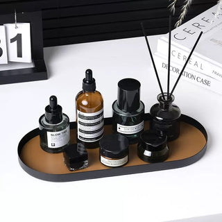 Iron Leather Oval Simple Accessory Tray  Storage