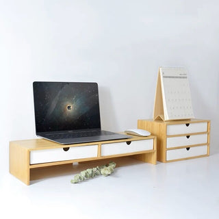 Bamboo Drawer Monitor Stand Storage Rack