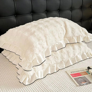 White Frill Fluffy Soft Pillowcase  48 x 74cm Faux Fur