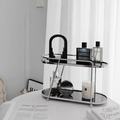 Silver Frame Oval Two-Tier Storage Rack