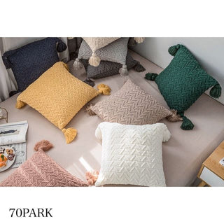 Cable Knit Cushion Cover with Tassels