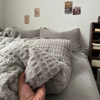 Gray Thick Milk Fleece Winter Duvet Cover Set