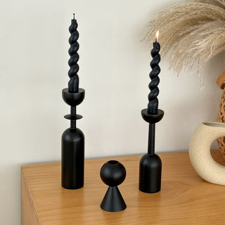 Black Wooden Candle Holder Piece Set