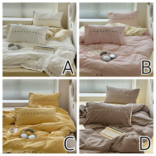 Solid Color Two-Tone Lettering Duvet Cover Set  Bed Cover