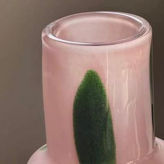 Green polka dot pink glass flower vase