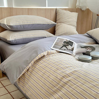 Gray Multi-stripe Cotton Duvet Cover Set  Bed Cover