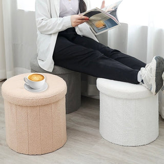 Foldable Boucle Round Storage Stool   in   Ottoman Stool Storage Storage Box