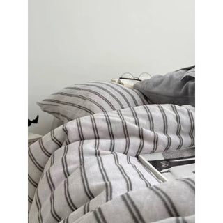 Gray Double Stripe Milk Velvet Winter Duvet Cover Set