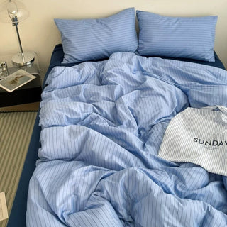 Blue Navy Pinstripe Cotton Duvet Cover Set   Bed Cover  All Seasons