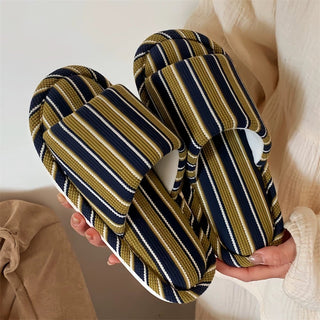 Striped Open Toe Soft Room Shoes  Indoor Slippers