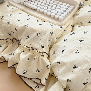 Mini Ribbon Pattern Frill Washed Cotton Duvet Cover Set