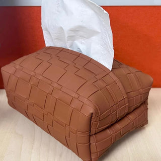 Brown Braided-Style Faux Leather Tissue Case  Tissue Cover