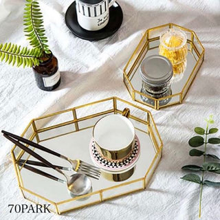 Gold Frame Polygonal Mirror Accessory Tray