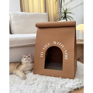 Paper bag style cat housein . Cat house scratching post foldable.